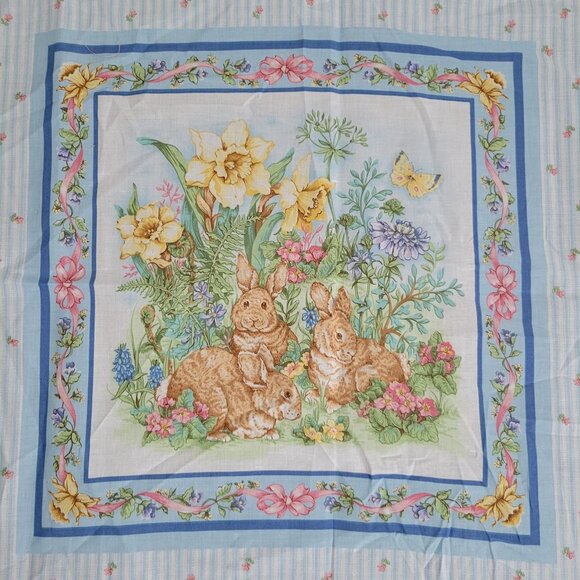 Vintage Bunny Floral Print Cotton Fabric Blocks For Quilting Or Crafts - Picture 2 of 4